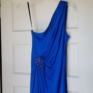 David Meister blue one shoulder cocktail dress